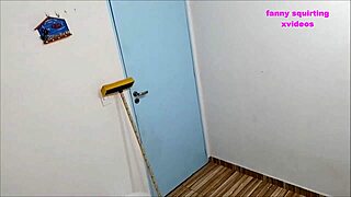 Bound cleaning lady's dirty talk blowjob in office