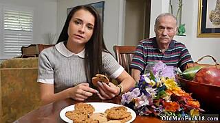 Young Brunette Solo Rides Old Wood With Shaved Pussy Fingering