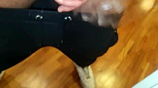 hey, check out this guy playing with his body on a transparent chair in close-up