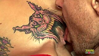 Blonde With Pussy Tattoo Takes Intense Fingering And Licking Before Riding To Orgasm Creampie On Red Couch