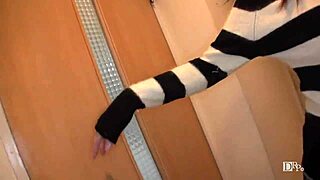 japanese girl gives intense blowjob in her room