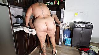 Hot Colombian wife with big tits plays with neighbor's monster cock