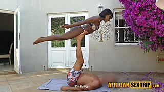 Amateur ebony pussy gets licked and drilled in rough interracial outdoor missionary and cowgirl.