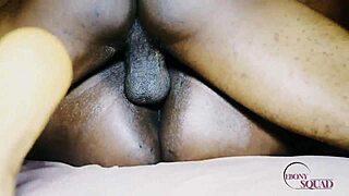 ebony black girlfriend sucking and stroking a black cock