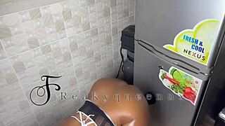 Hot Milf Camgirl Fucks Huge 14 Inches Dildo on Kitchen Fridge Full Video