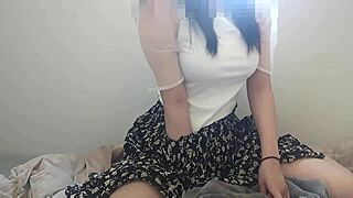 After returning home, uncontrollable urges lead to sweet solo play on the blanket