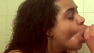 fresh face and bare ass fucks herself with dildo in the shower, horny and sucking