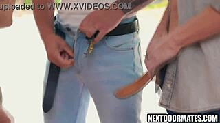 three gay cowboys fuck bareback in the country