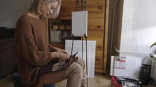 Pretty Babe Paints Flower On Pussy