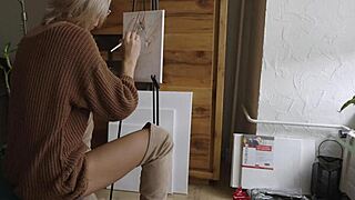 Pretty Babe Paints Flower On Pussy