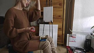 Pretty Babe Paints Flower On Pussy