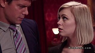 Two female slaves engage in bound submission and rough anal threesome.