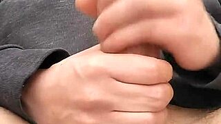 Masturbating huge loaded cock outdoors, flashing and cumming in the air