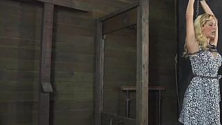 tormenting babes vagina with toy in bdsm bondage session