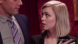 Two female slaves engage in bound submission and rough anal threesome.