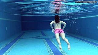 Horny Shy Brunette Babe Spreads Tight Pussy Underwater