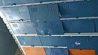 guy jerks monster cock in gym bathroom solo