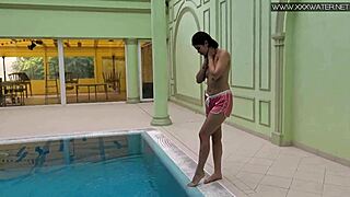 Horny Shy Brunette Babe Spreads Tight Pussy Underwater