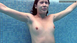 Horny Shy Brunette Babe Spreads Tight Pussy Underwater