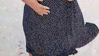 latina amateur exposes tits and ass on mexican beach in lingerie