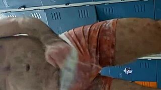 guy jerks monster cock in gym bathroom solo