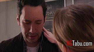 Tiny cheerleader fucks teacher on desk in classroom!