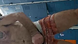 guy jerks monster cock in gym bathroom solo