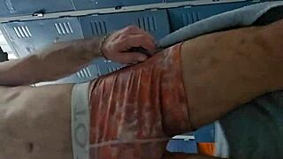 guy jerks monster cock in gym bathroom solo