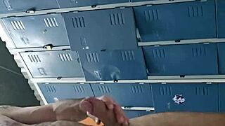 guy jerks monster cock in gym bathroom solo