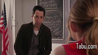 Tiny cheerleader fucks teacher on desk in classroom!