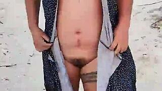 latina amateur exposes tits and ass on mexican beach in lingerie