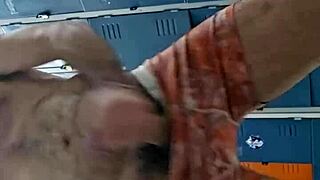 guy jerks monster cock in gym bathroom solo