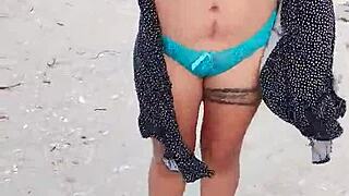 latina amateur exposes tits and ass on mexican beach in lingerie