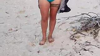 latina amateur exposes tits and ass on mexican beach in lingerie