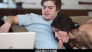 stepsisters ashley wolf and emma jade call a freeuse it guy to fix their laptop - cncmilf