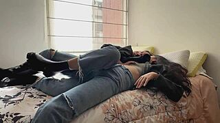 Two Latina Lesbians In Leather Jackets And Boots Fuck Passionately