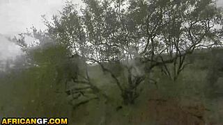 Hot ebony girlfriend wraps her big black lips around my fat white cock outdoors