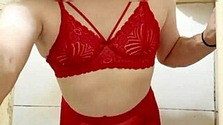 This sexy crossdresser in lingerie shows his little dick and teases his ass