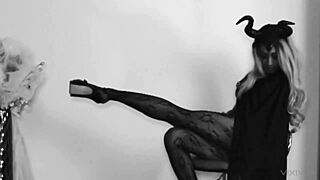 horny ebony witch inserts cane for double penetration teaser