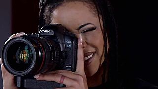 Ebony journalist bound in rough threesome BDSM session