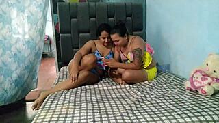 Wife fucks husband's lover in hard lesbian sex.