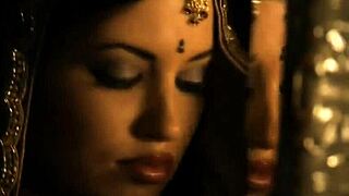 Brunette babe dances seductively, undressing to reveal her naked body in an erotic striptease.