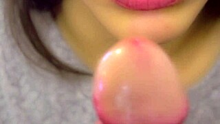 japanese step sister gives close-up blowjob and facial