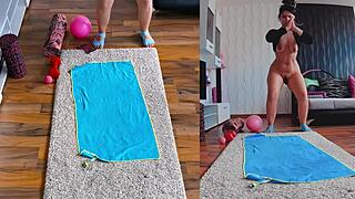 Check out this hot and sweaty naked yoga session on dual cam!