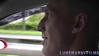 Busty tattooed British woman in glasses gives handjob and blowjob