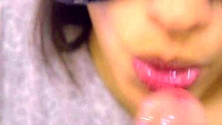 japanese step sister gives close-up blowjob and facial