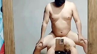 we're fucking bent over in front of the mirror with my wife's hot latina ass, homemade style