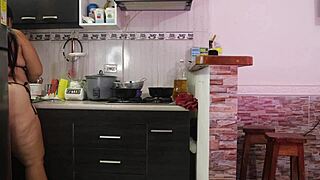 Hot Sex In The Kitchen With Stepmother: Monster Cock Fucks Her In Bondage, Cowgirl, Squirting, Swallowing Cum