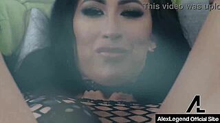 busty latina lily lane licks and rides monster cock in stockings