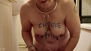 European milf's humiliating piss session with toys